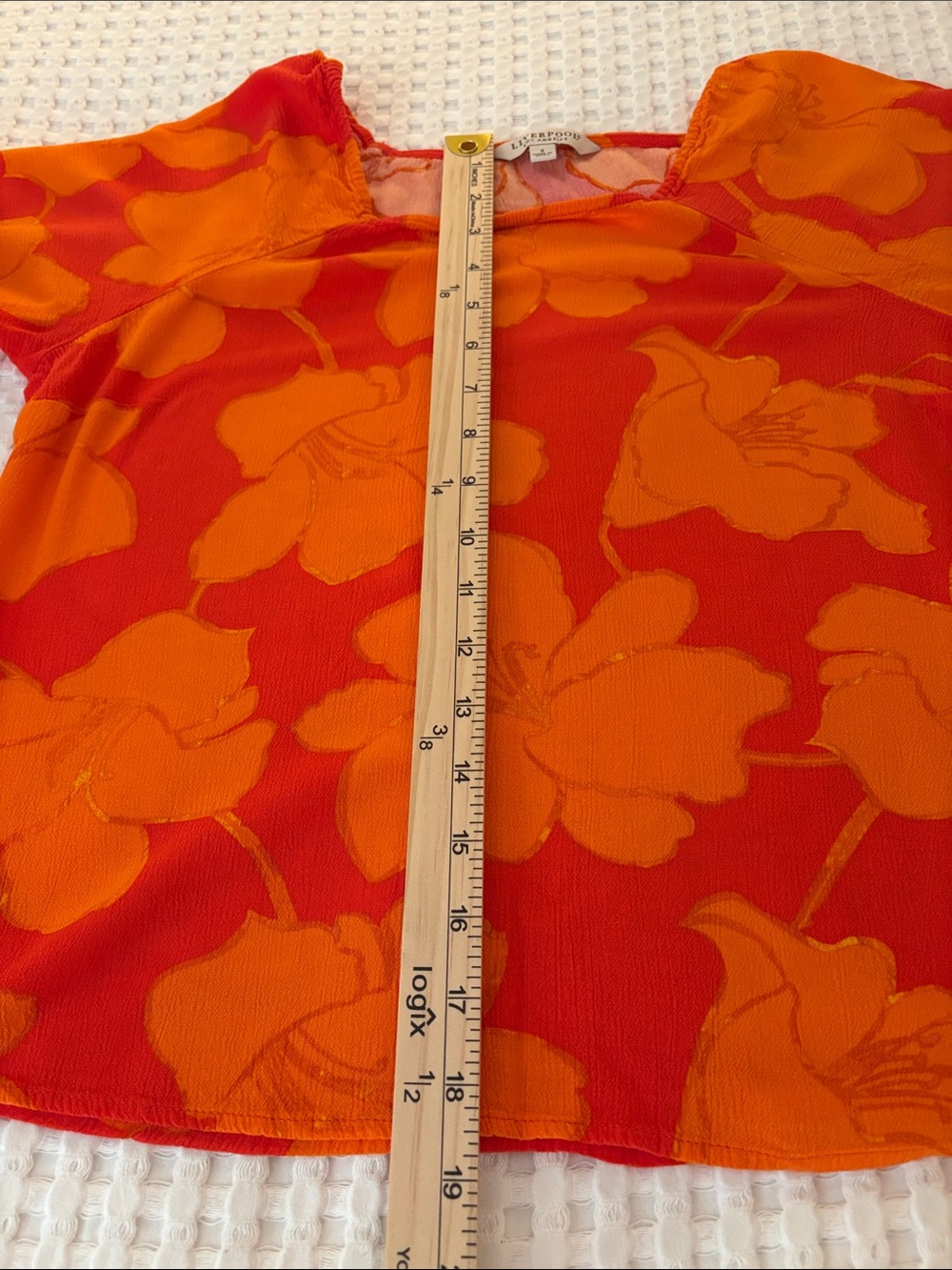 Liverpool Orange Floral Beach Resort BOHO Puff Sleeve Scoop-Neck Blouse SZ S - Picture 6 of 6